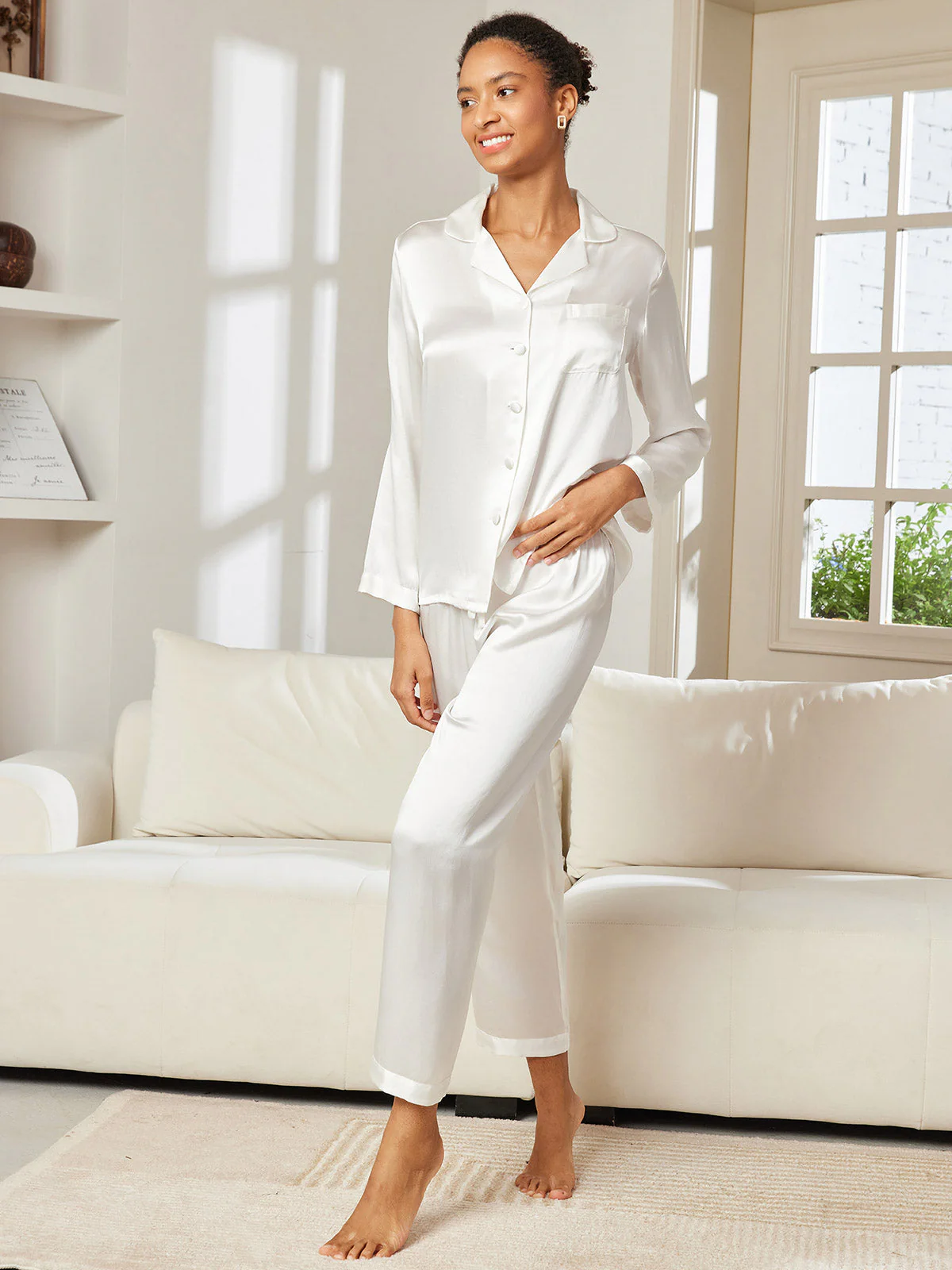 Pure Silk Long Sleeve Women's Pyjamas Set - Image 63