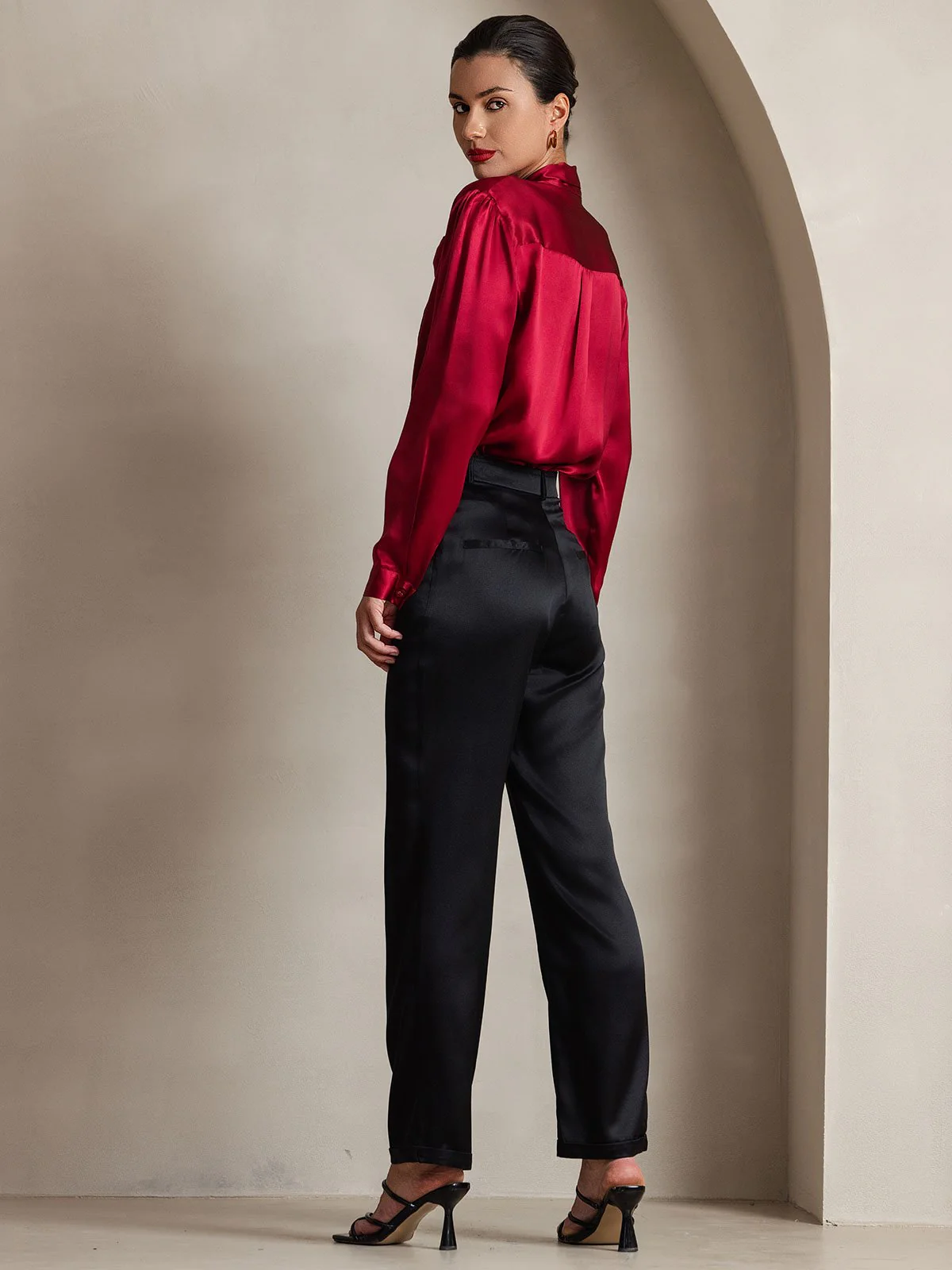 19Momme Silk Long Sleeve Tie Neck Blouse - Image 26