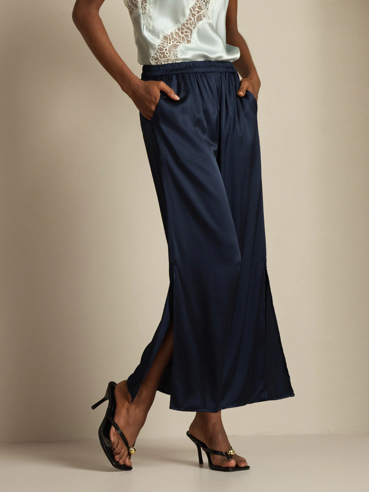 Clearance - Women's 19Momme Silk Wide Leg Split Pants - Image 10
