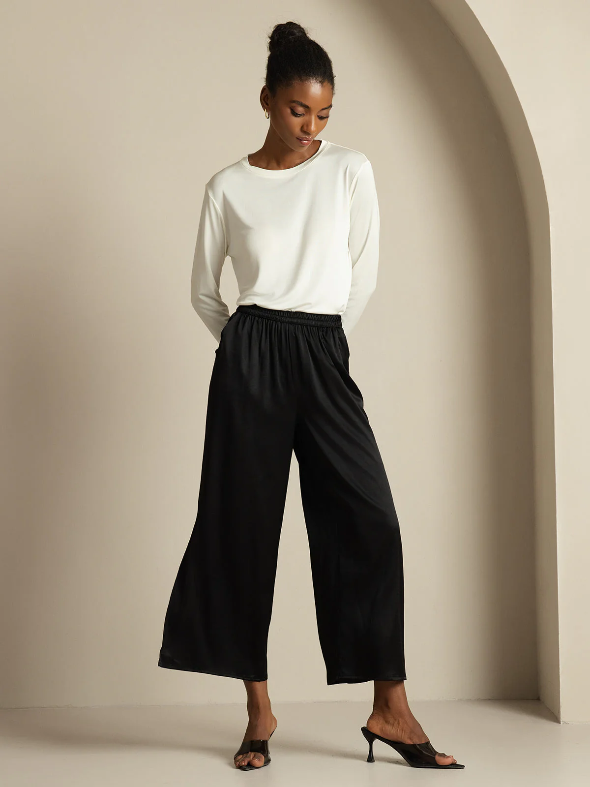 Clearance - Women's 19Momme Silk Wide Leg Split Pants - Image 5