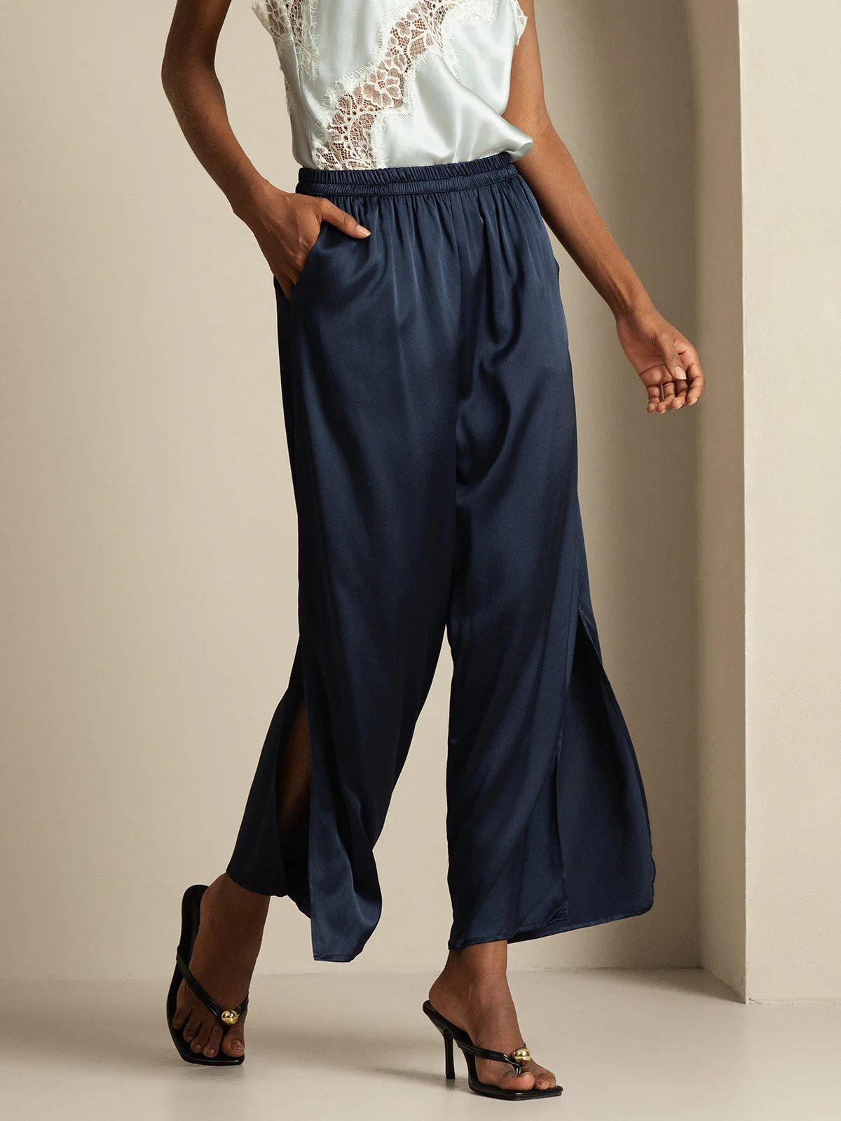 Clearance - Women's 19Momme Silk Wide Leg Split Pants - Image 9